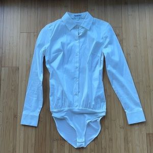 Express White Button Down Bodysuit NWOT